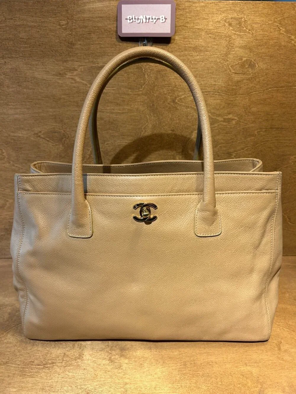 Authentic Chanel Executive Cerf Tote Bag - Tan Caviar Leather (Vintage)